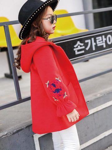 Ericdress Flare Sleeve Hidden Button Hooded 's Coat img 1